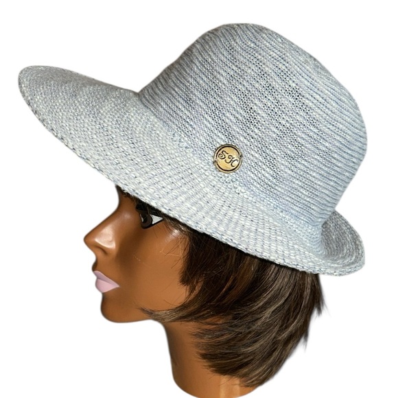 Shireen Cotton Blend Turn Brim Sun Hat in Light Blue Heather Packable SPF 50+ - Picture 8 of 8